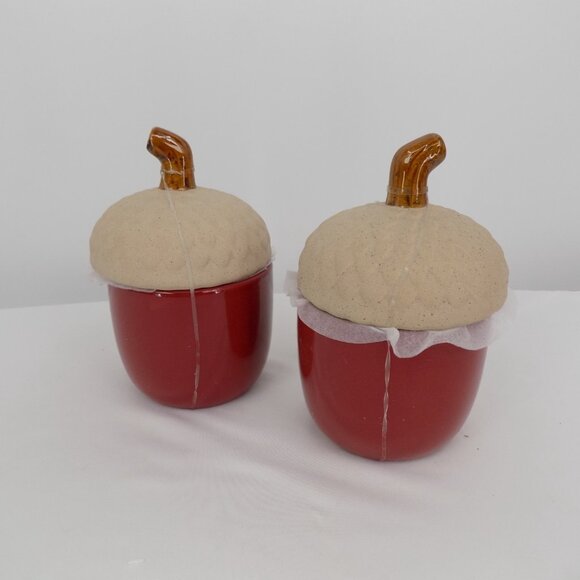 Set of 2 Ashland Heirloom Harvest Decorative Acorn Shaped Red Container 6" New - Picture 3 of 8